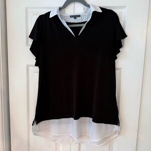 Adrianna Papell Black and White collared business casual blouse
